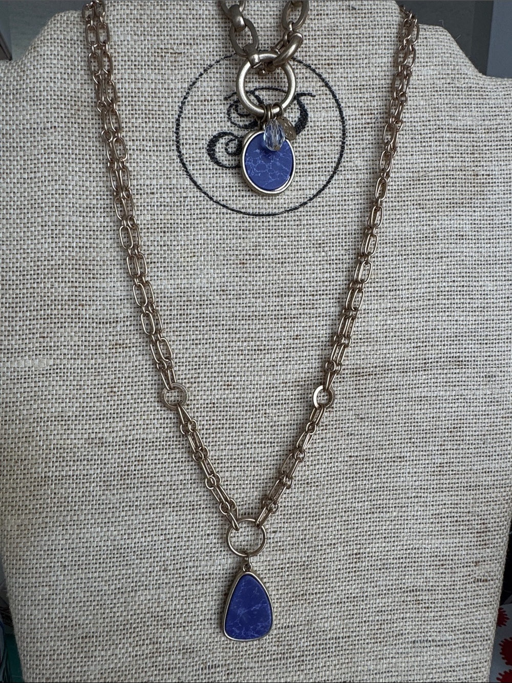 Plunder Gold Necklace & Bracelet set with Blue Stone Pendant Fashion jewelry